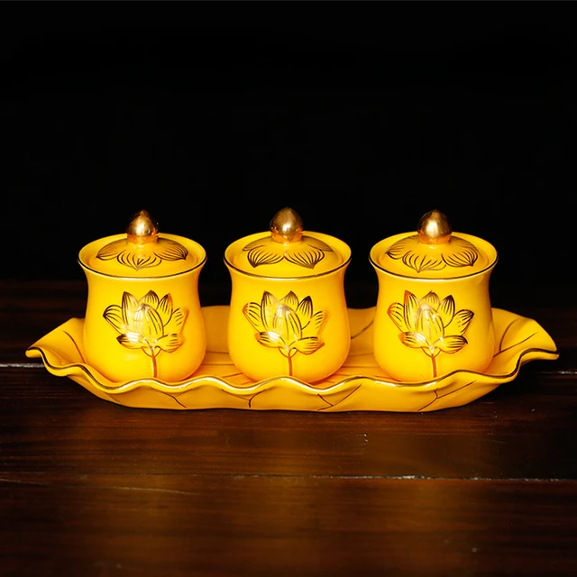 中国美術 中国台湾省 林三江 水注 飾り 置物 Chinese ceramic Guanyin water supply cup, three supply cups