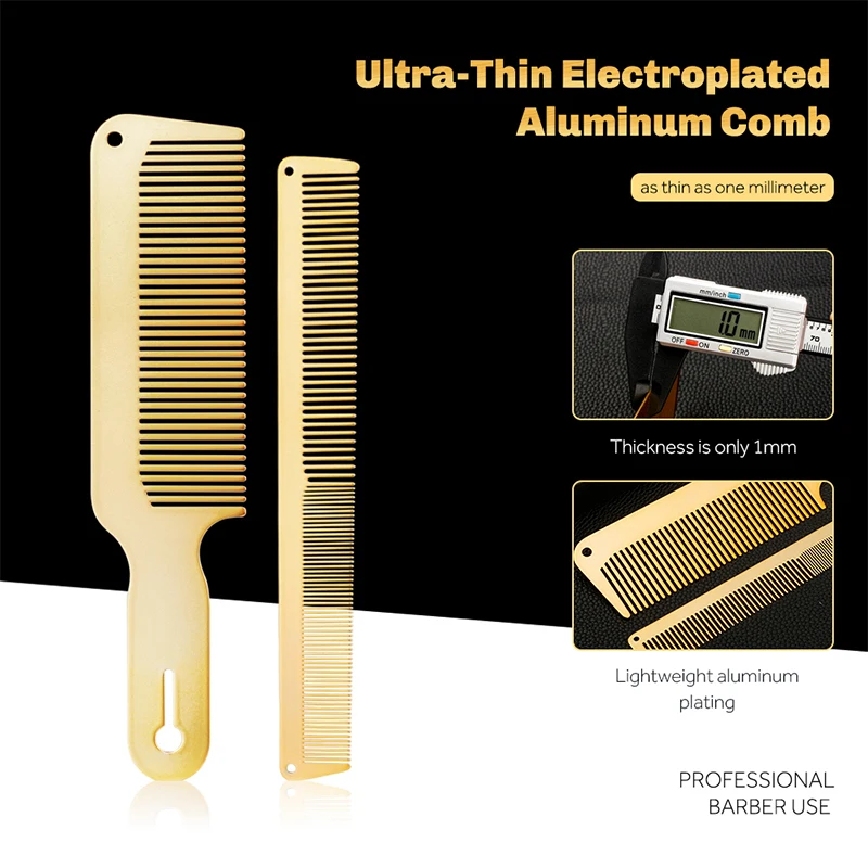 Men Hairstyle Comb Stainless Steel Metal Hairdressing Cutting Comb Thin Flat Top Clipper Hairdresser Haircut Tools