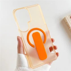 Slim Clear Matte Shockproof Card Slot Case with Ultra Grip & MagSafe Compatible Magnetic Holder - Galaxy S26+ (Orange)