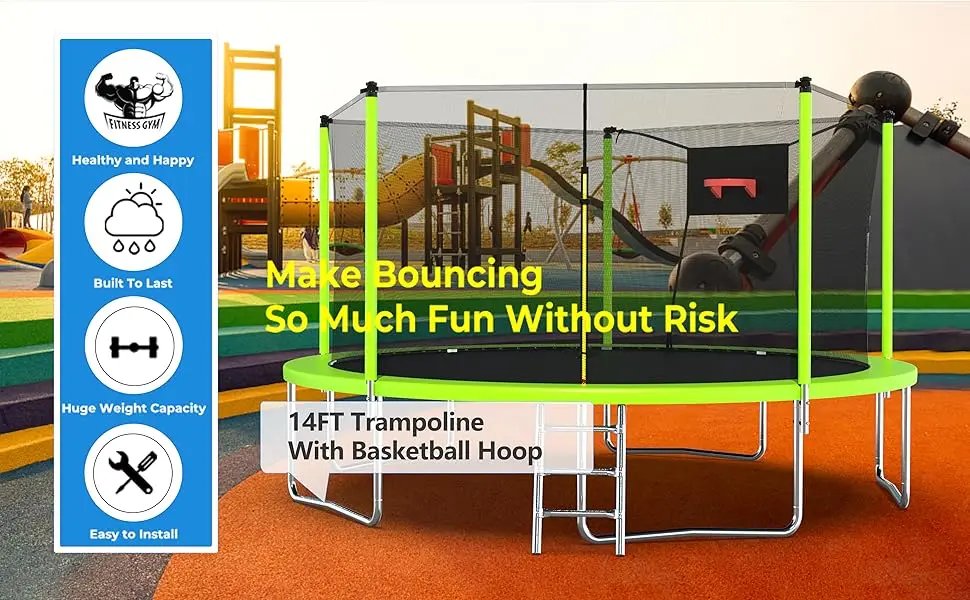 Description Picture 4 of itemTrampoline for Kids and Adults, Large Outdoor Trampoline with Stakes, Light, Sprinkler, Backyard Trampoline with B