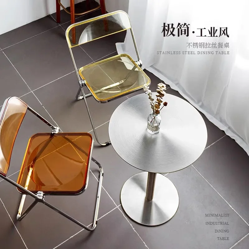 Industrial style stainless steel round table coffee shop acrylic shop commercial dining table and chair combination