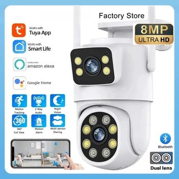 4K 8MP Tuya Dual Lens PTZ WIFI Camera Full HD Dual Screen Ai Human Auto Tracking Outdoor 4MP Security Video Surveillance Camera 1