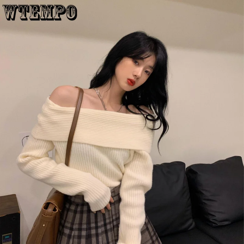 

Sweater Women Sexy Off Shoulder Loose Korean Fashion Knitwear Autumn and Winter Thickened Pullover Sexy Female Y2k Top 2023 New