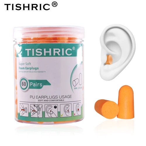 TISHRIC 부드러운 스폰지 귀마개, 소음 감소, 수면 귀마개, 여행용 소음 감소, 35.5db 방음 4