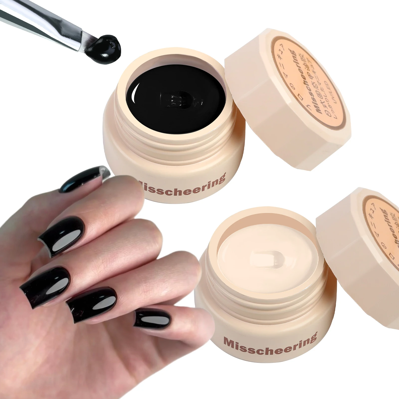 Classic White & Black Gel Nail Polish Set with Nail Art Pen - 2pcs