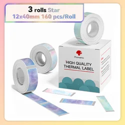 Phomemo Waterproof Adhesive Label Roll - White Sticker Anti-Oil Paper for Mini Portable Thermal Printers (3 Rolls) (12x40mm Star P06)
