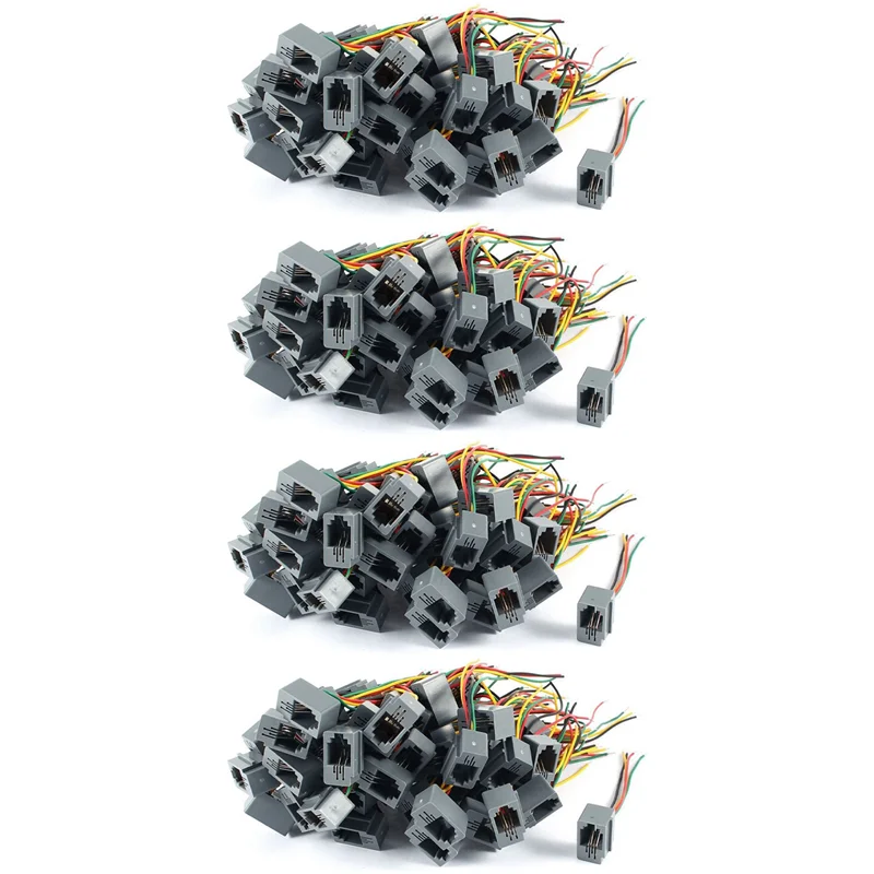 

200 Pcs 616E 4P4C RJ9 Female Telephone Connector Adapter W 4 Wires 8cm