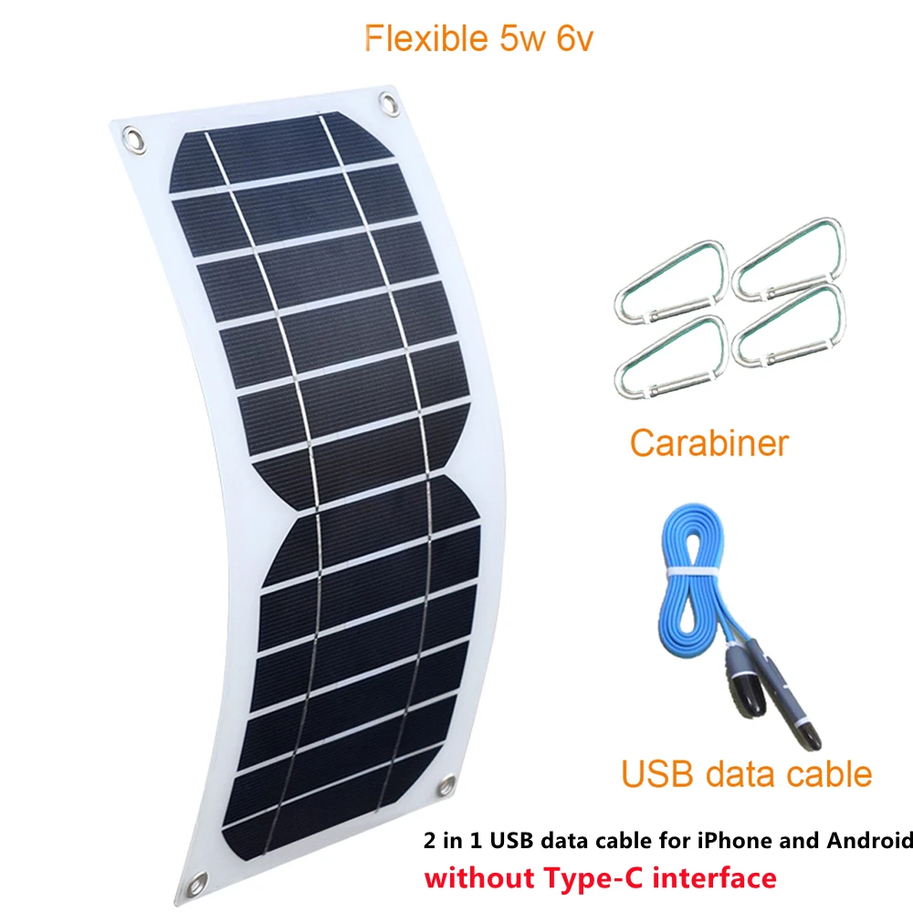 Portable Solar Panel, Solar Charger-5W Flexible Solar Panel 5V 1A USB Output Power Charging for Outdoor Camping Mobile Phone USB-charged Device