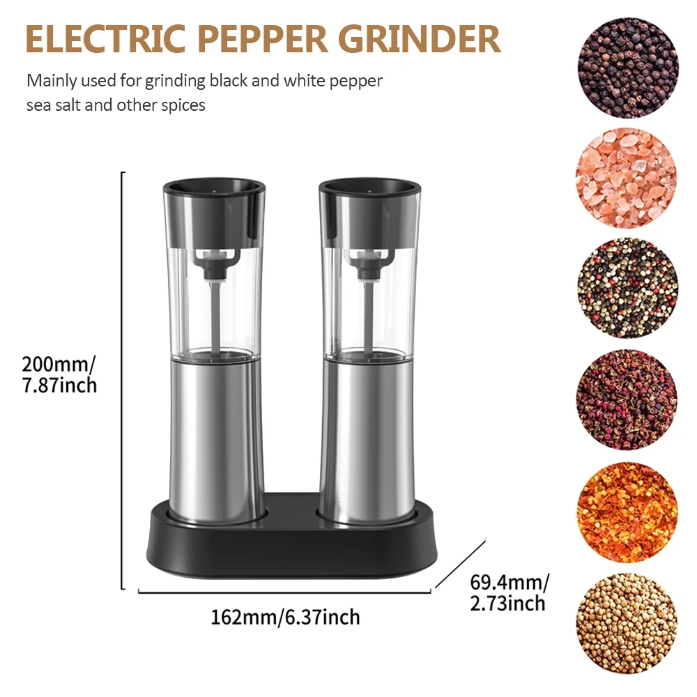 USB Rechargeable Electric Salt and Pepper Grinder Stainless Steel Pepper Grinder Type-C Charging Mills With Storage Base electric grinder salt and pepper grinder pepper grinder