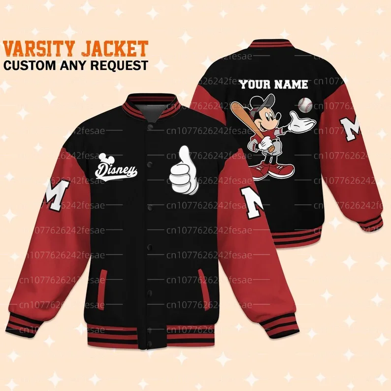 

2024 Disney Minnie Mouse New Fall Men Baseball Jacket Harajuku Casual Brand Anime Print Y2K Uniform Streetwear Tops