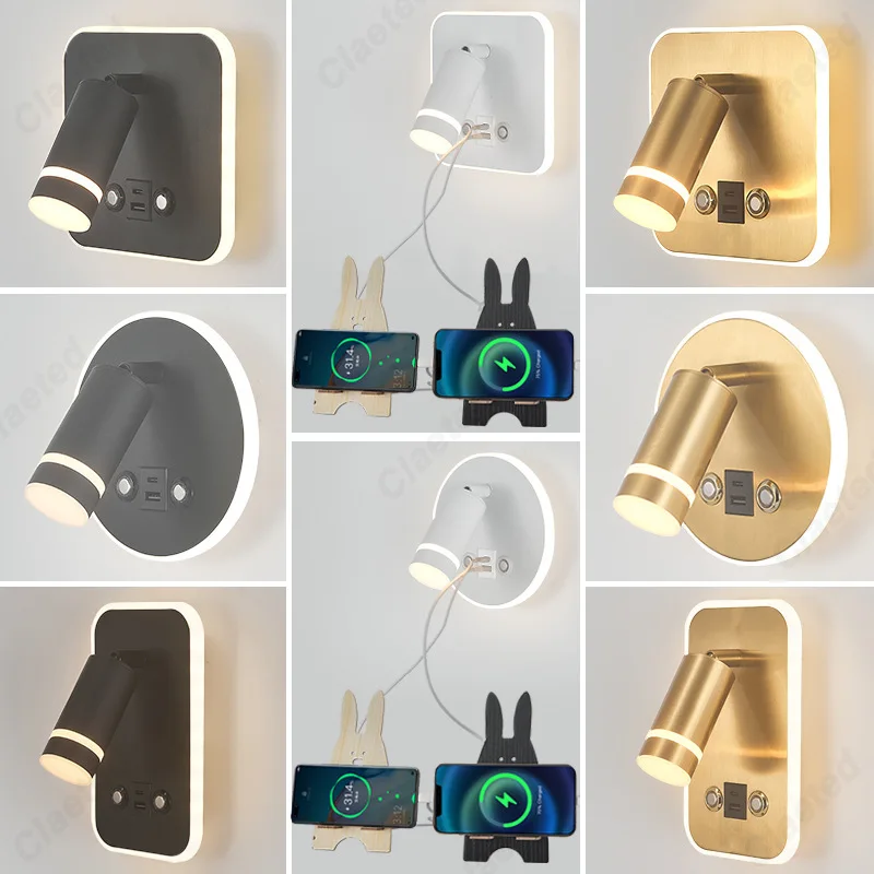 Led light, led wall lamp, wall light, led reading light New Nordic Minimalist Wall Lamp Hotel Interior LED Reading Light Corridor Bedroom USB Charging Bedside Decorate Wall Lamp