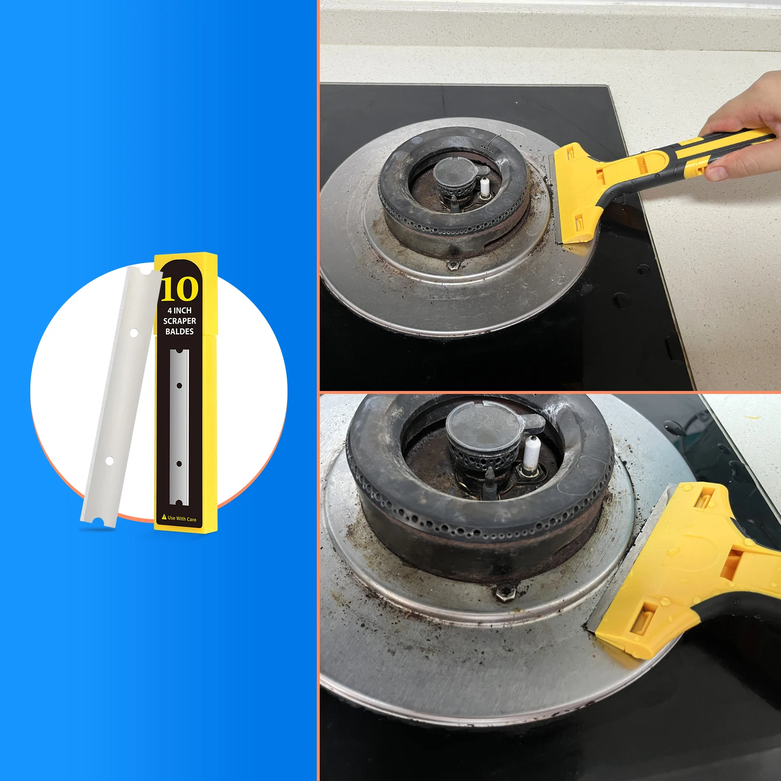 EHDIS Carbon Steel Razor Blade Putty Knife Scraper Glass Window Tile Stove Top Cleaning Squeegee Floor Adhesive Removal Tools