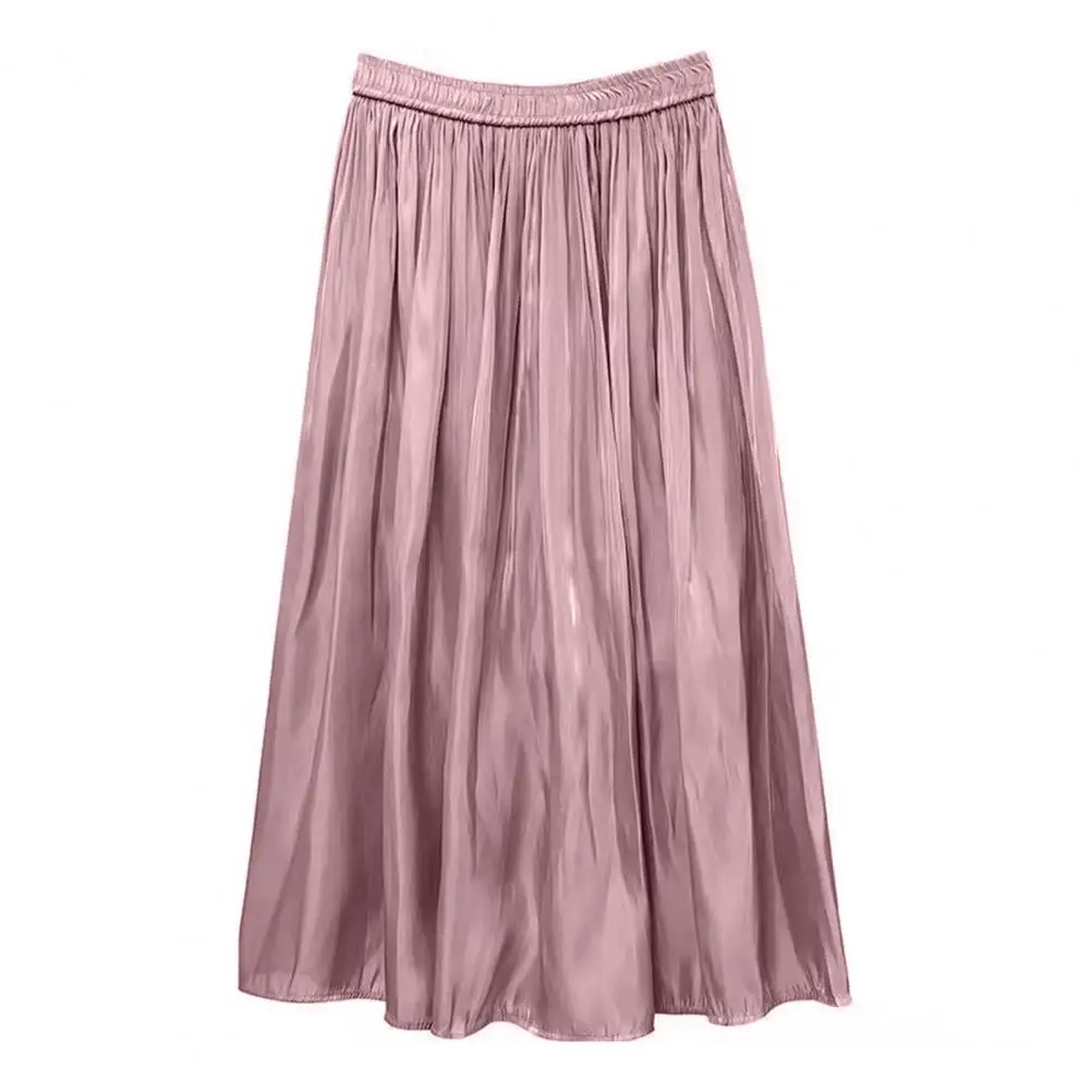

Women's Pleated Skirt High Waist Long Skirt With Elastic Belt Solid Color Gloss Chiffon French Pleated Skirt