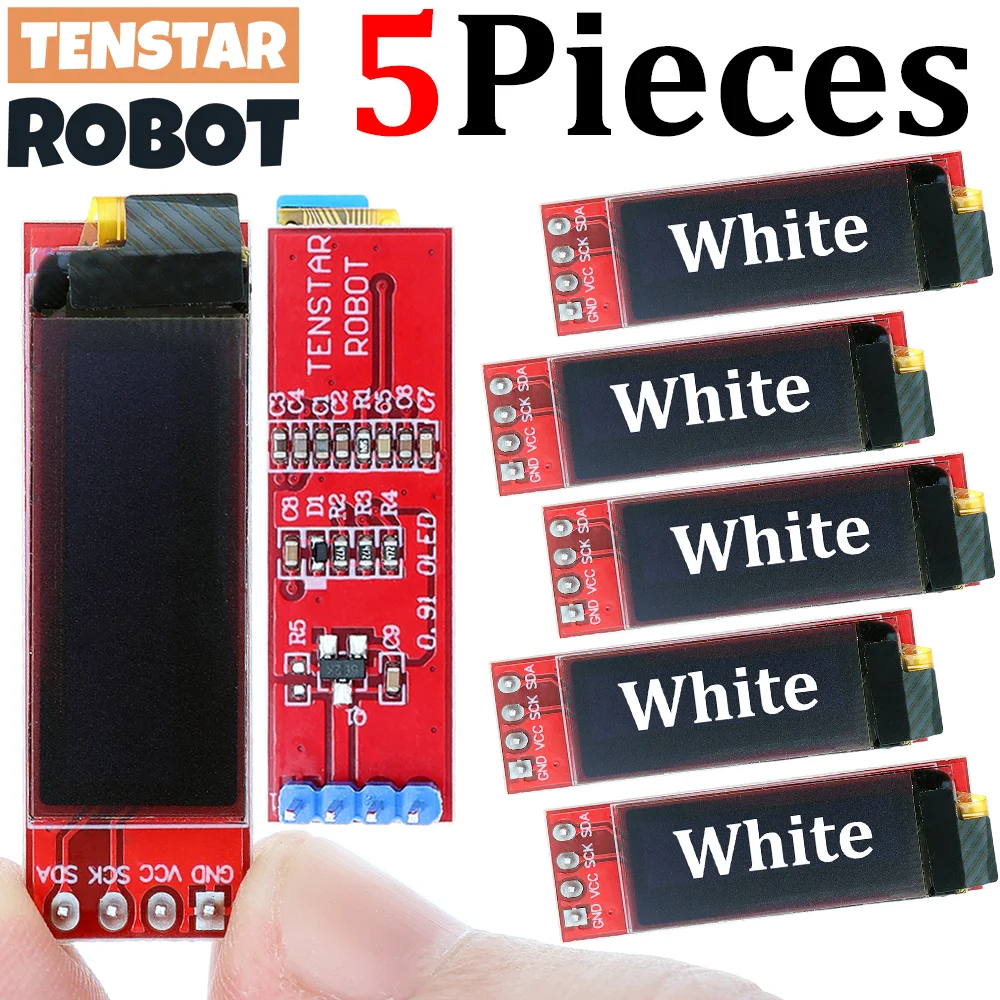 TENSTAR OLED Module SSD1306 5pcs 0.91 inch, white 128X32 LCD LED display I2C IIC interface