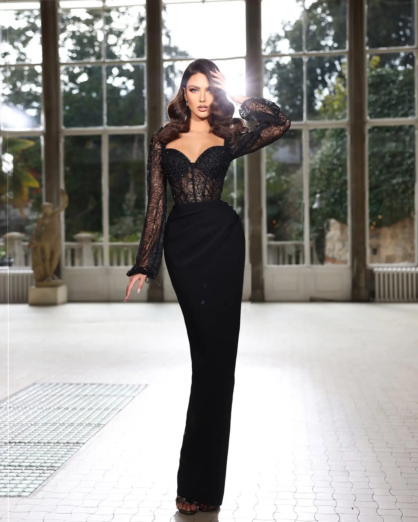 

Lace Long Sleeve Prom Dresses Bustier Corset Sexy Maxi Gown Birthday Party Dress Slim Fit Formal Occasion Vestidos Novia