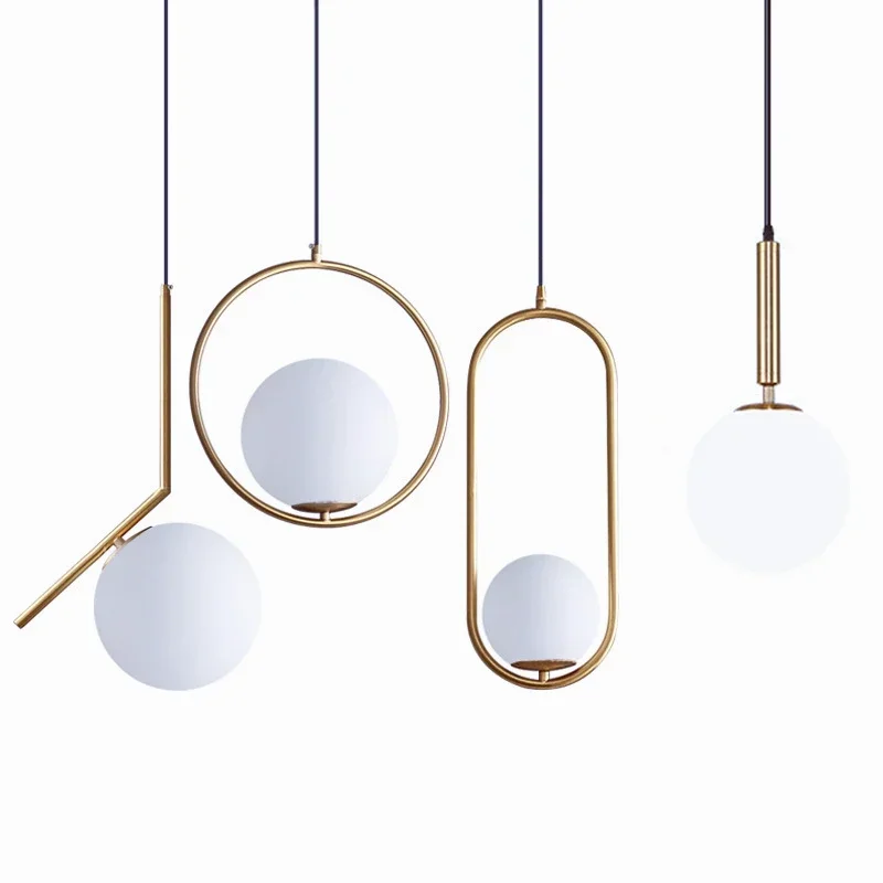 

Nordic Glass Ball Pendant Lights Kitchen LED Hanging Lamp Living Room Lustre Brass Black Chrome Suspension Chandelier Luminaire