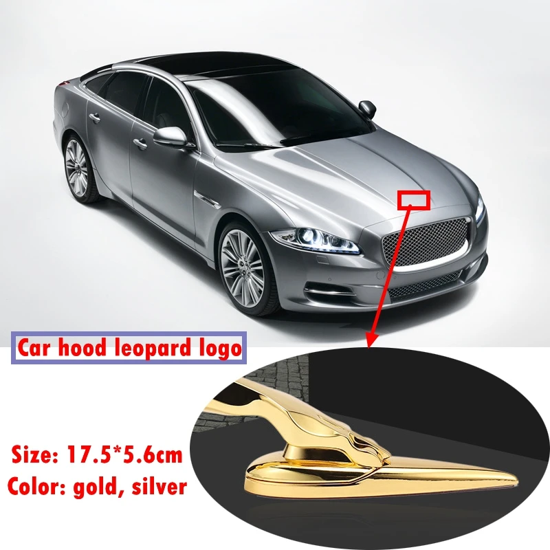 Color : Silver 17.5cm 5.6cm Gold or Silver Car Hood Standing Leopard Logo Suitable for Jaguar XF XJL XL Car Exterior Decoration Accessories 