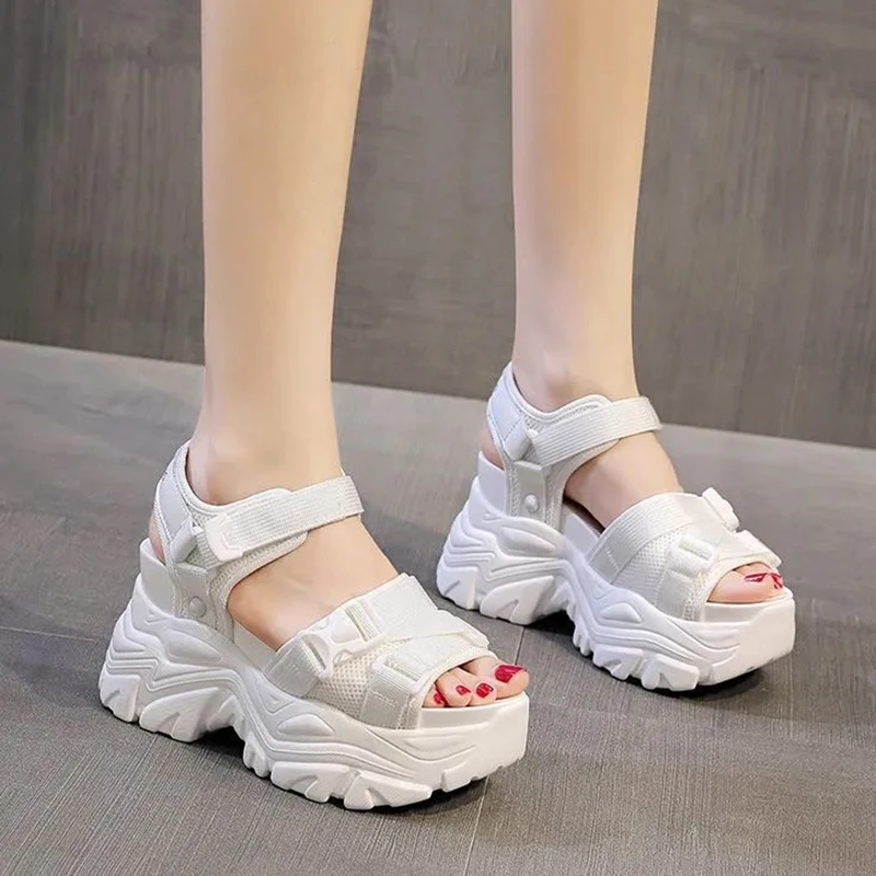 Summer Heightened Platform Sandals Women's Leak Toe Wedge Shoes 11CM Thick Sole Heightening Sandals Comfortable Leisure Shoes