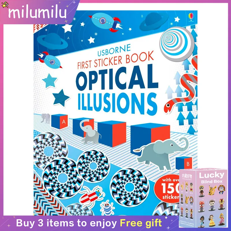 

MiluMilu Usborne Original Popular Education S First Sticker Optical Illusions Colouring English Activity Story Picture