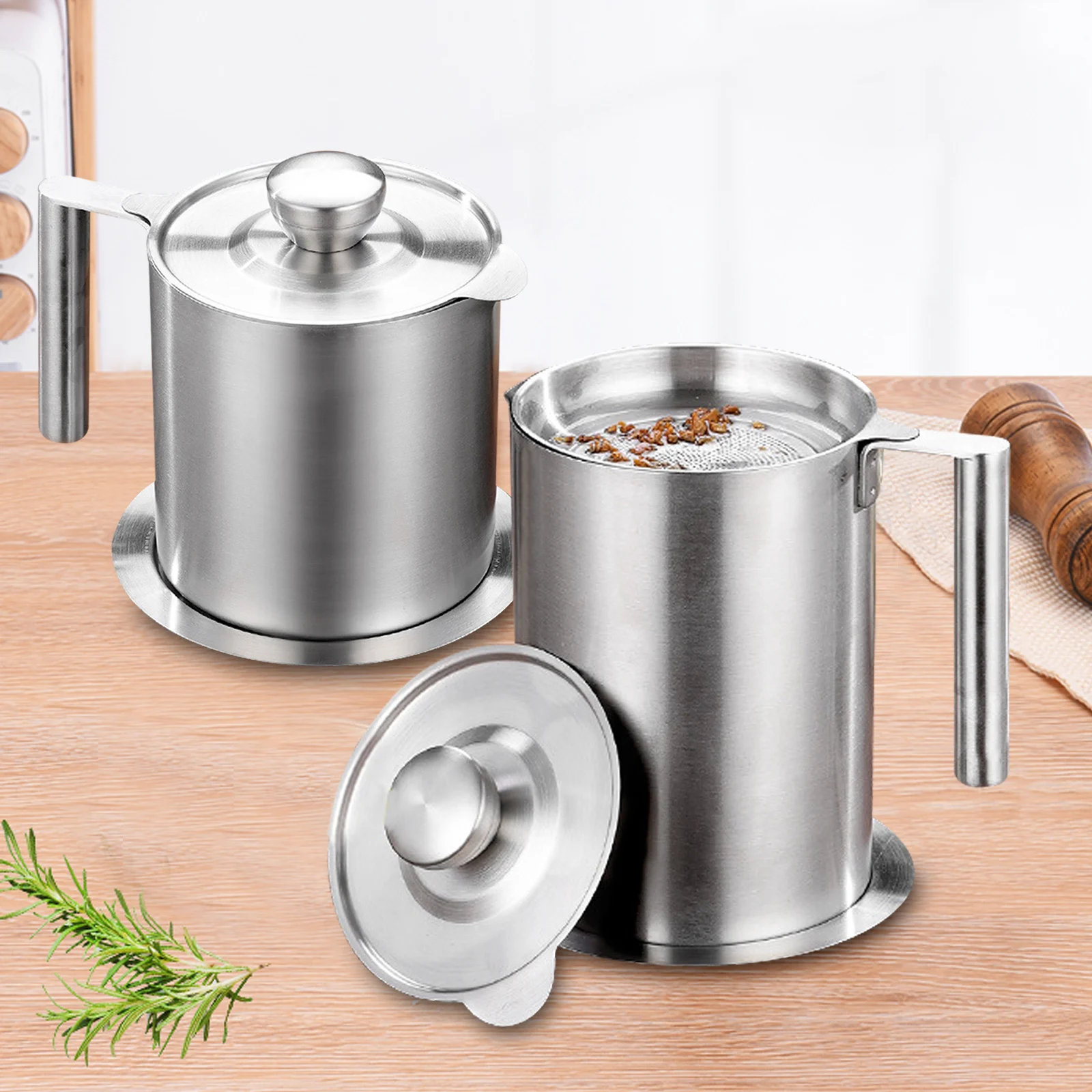 

Stainless Kitchen Cooking Tool Oil Filter Storage Grease Strainer Pot Container