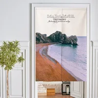 Ocean Wave Beach Nordic Door Curtain Short Kitchen Curtains for Cafe Bedroom Decor Scenery Painted Home Entrance Doorway Curtain 2