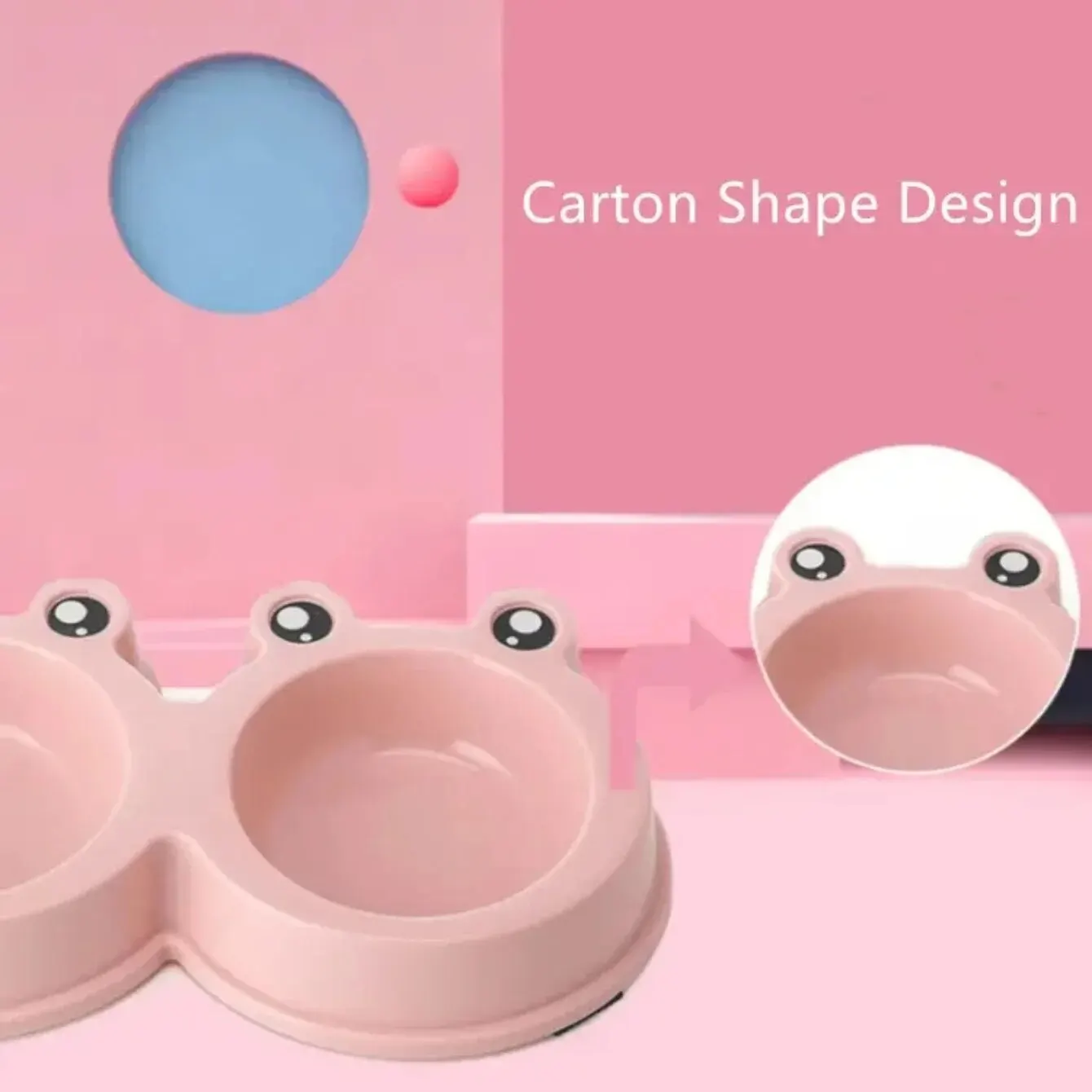 Dog Food Feeder Pet Dog Food Feeder Double Bowl Stainless Steel Rounded Cute Cartoon Frog Style Thickened Combo Anti-skid