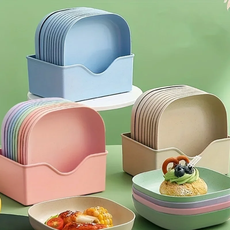 Square Plastic Dinner Plate Set 10PCS Durable Shatter-Resistant Easy to Clean Dishes for Restaurants Home Kitchen Essentials