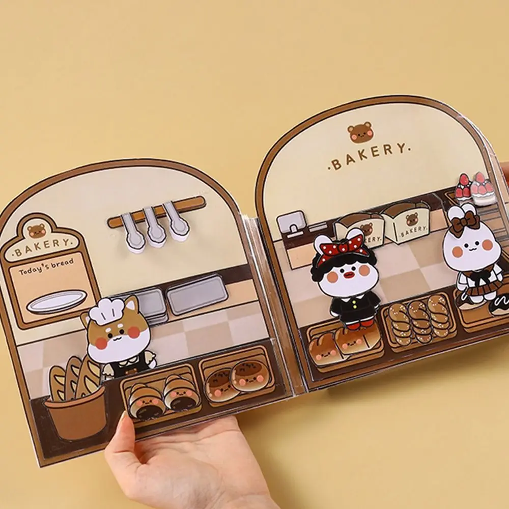 Paper Waffle Quiet Book Colorful Bread Cartoon Busy Book Fried Chicken Handmade Toy Snack Bar Sticker Game. 5