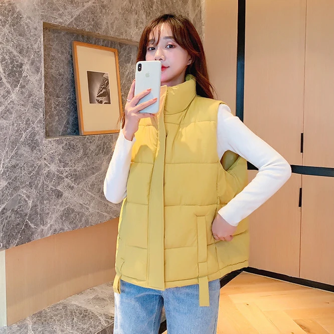 2021 New Winter  Chalecos Para Mujer Winter Jacket Women Long Vests New Korean Stand-up Collar Cotton Waistcoat  Female Yellow rab coat womens