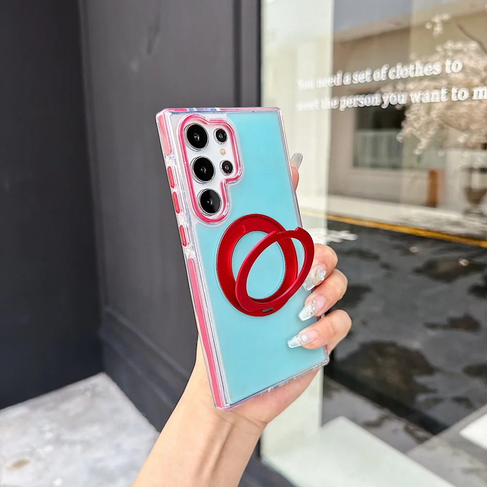 Candy Two-Tone Magnetic Phone Case with Metal Rotating Stand