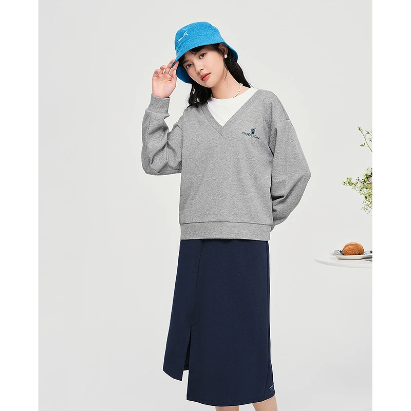 Toyouth Women Fake Two Piece Sweatshirts 2022 Autumn Long Sleeve O Neck Hoodies Stitching Embroidery Streetwear Pullover