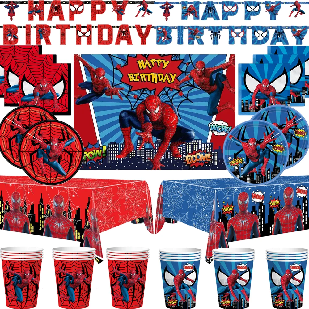 Birthday Tableware Set Spiderman Party Toys Spiderman Party Supplies Birthday Party Supplies Cake Decoration Toppers Party Supplies Disposable Tablecloth Disposable Napkins Marvel Spiderman Birthday Supplies Set
