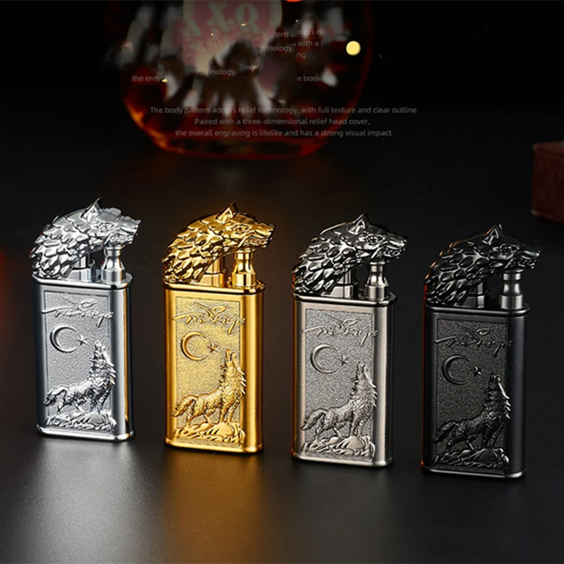 New Windproof 3D Wolf Double Flame Lighter Metal Double Flame Conversion Jet Inflatable Portable Lighter Trendy Men's Gift 5