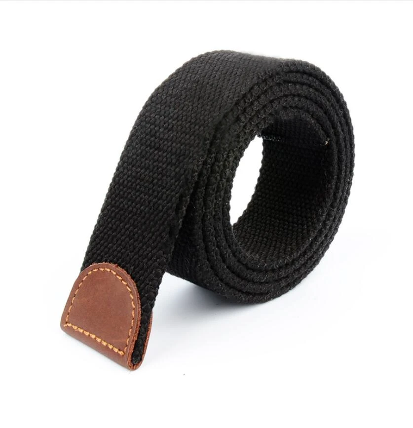 

GAOKE Men Women Canvas belt without buckle Thicken luxury waistband jeans belt Black weave stripe belts 3.8cm wide strap male