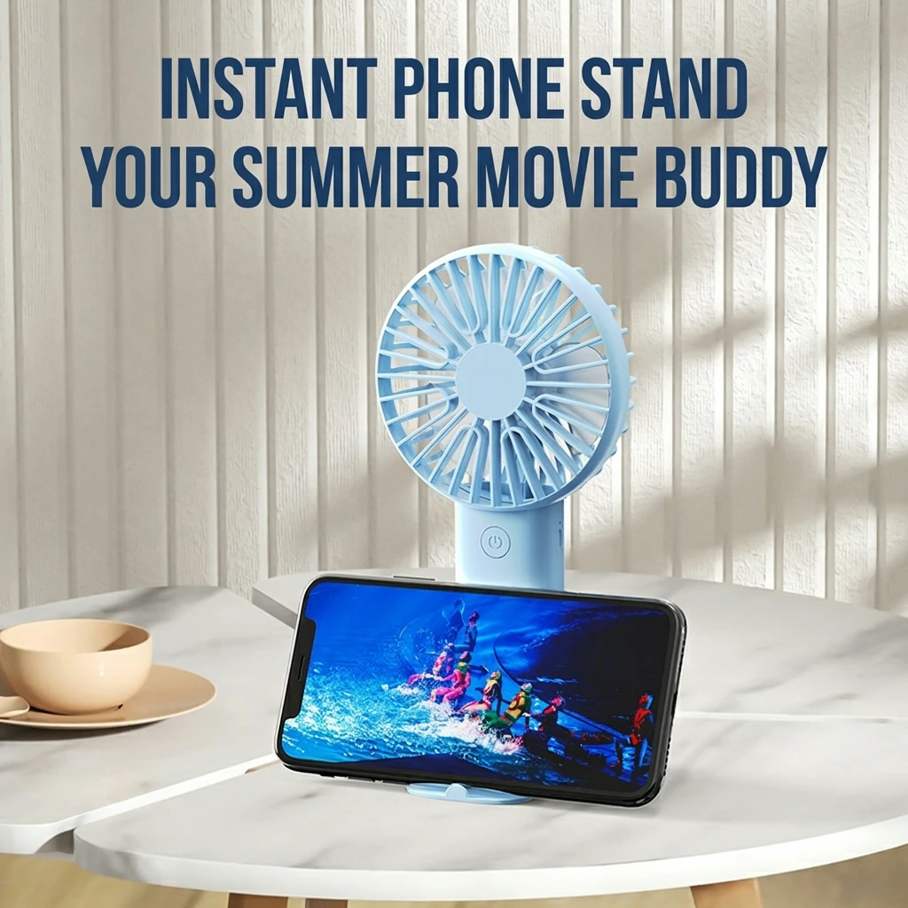 Compact Portable Fan with Stand - USB Rechargeable, Quiet 3-Speed Personal Cooling Solution for Office, Travel, and Outdoor Use