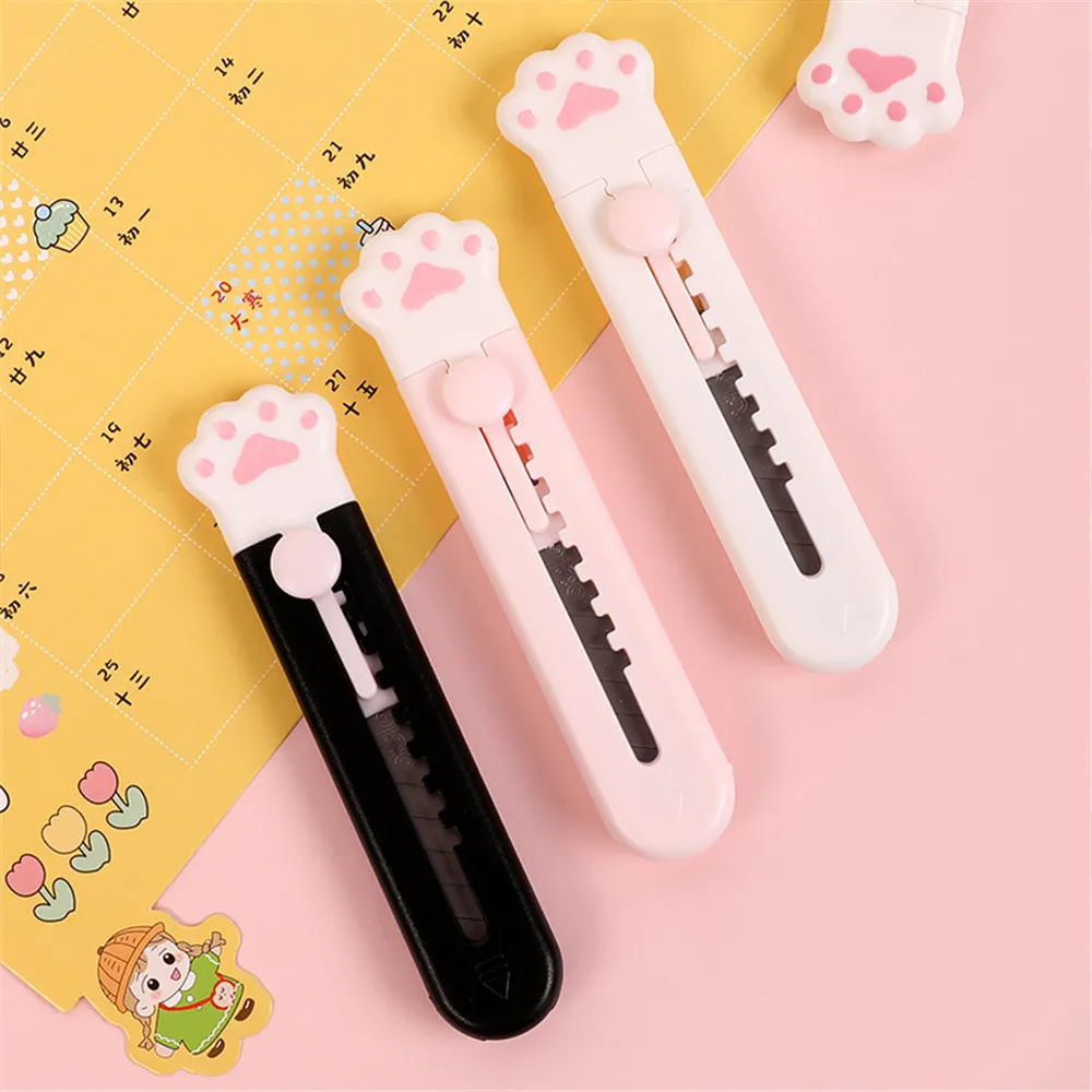 Нож канцелярский портативный в виде розовой лапы Kawaii Офисные ножницы для бумаги