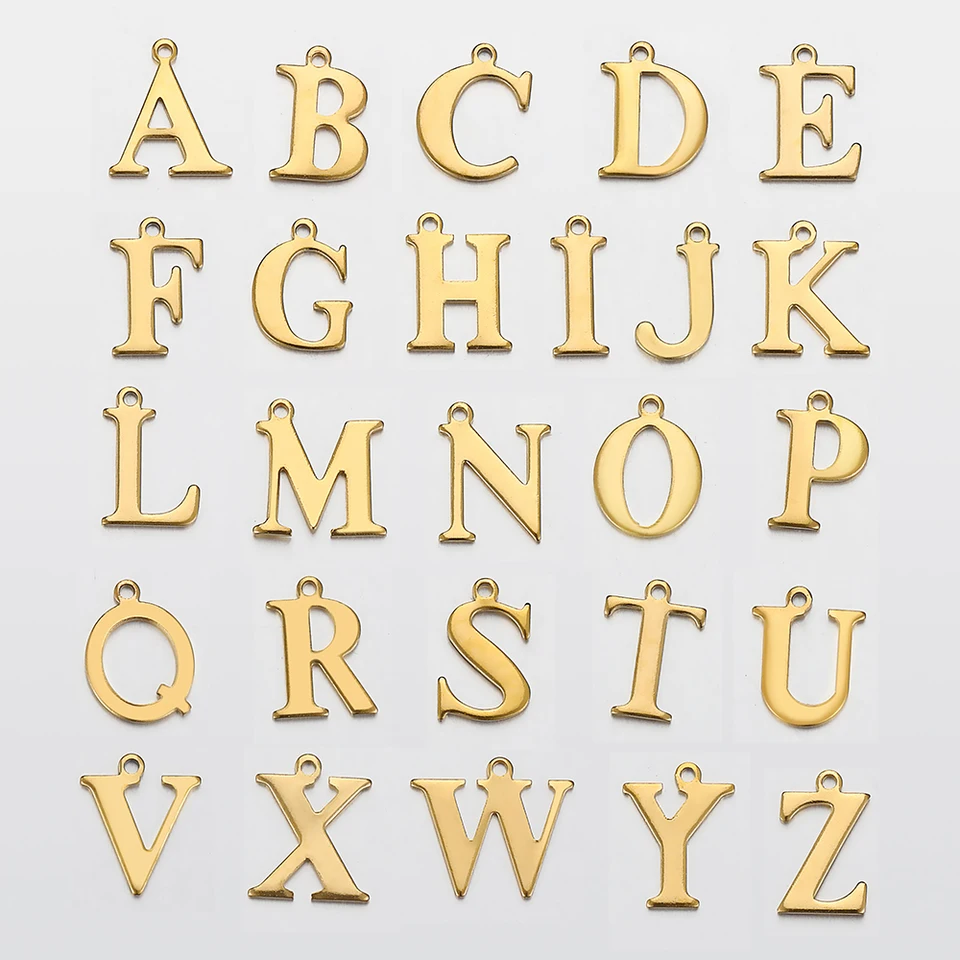 MURUI QE 50pcs Acciaio Inox in Acciaio Inossidabile Alfabeto Lettere ciondoli in fascini A-Z.per Fai da Te Accessori per Gioielli con Collana Pendente Artigianale .Y929. (Metal Color : K