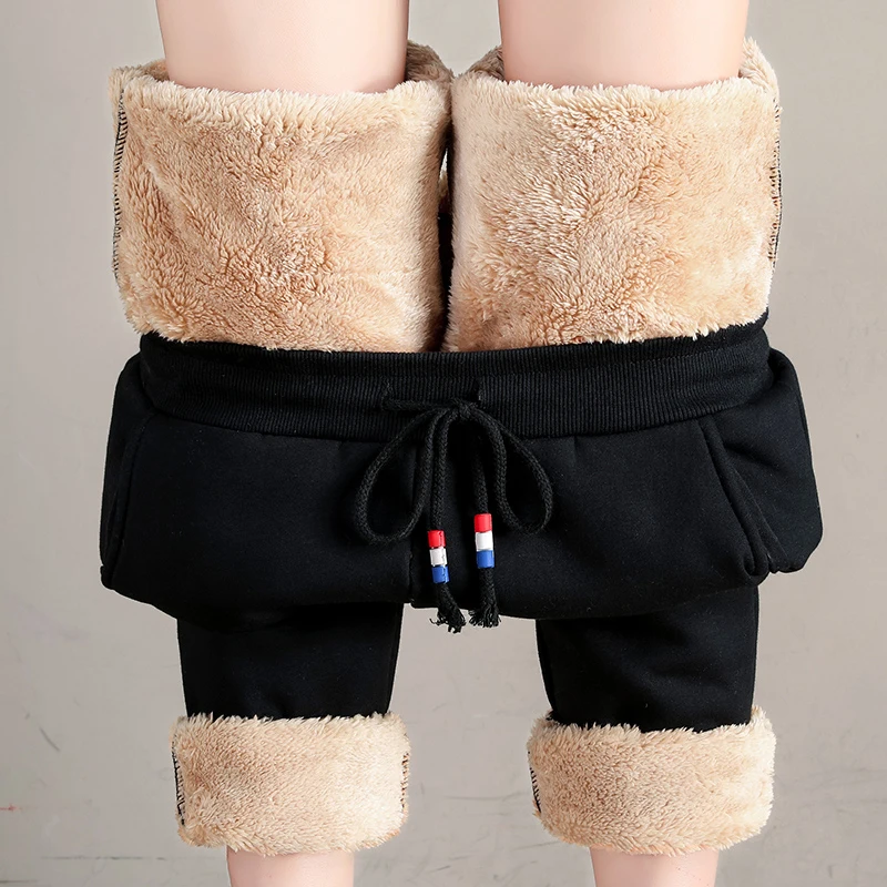 

Winter Black Thick Cashmere Pants Women Warm Casual Cotton Fleece Pants Woman Loose Lambskin Long Trousers Pantalon Femme 23950