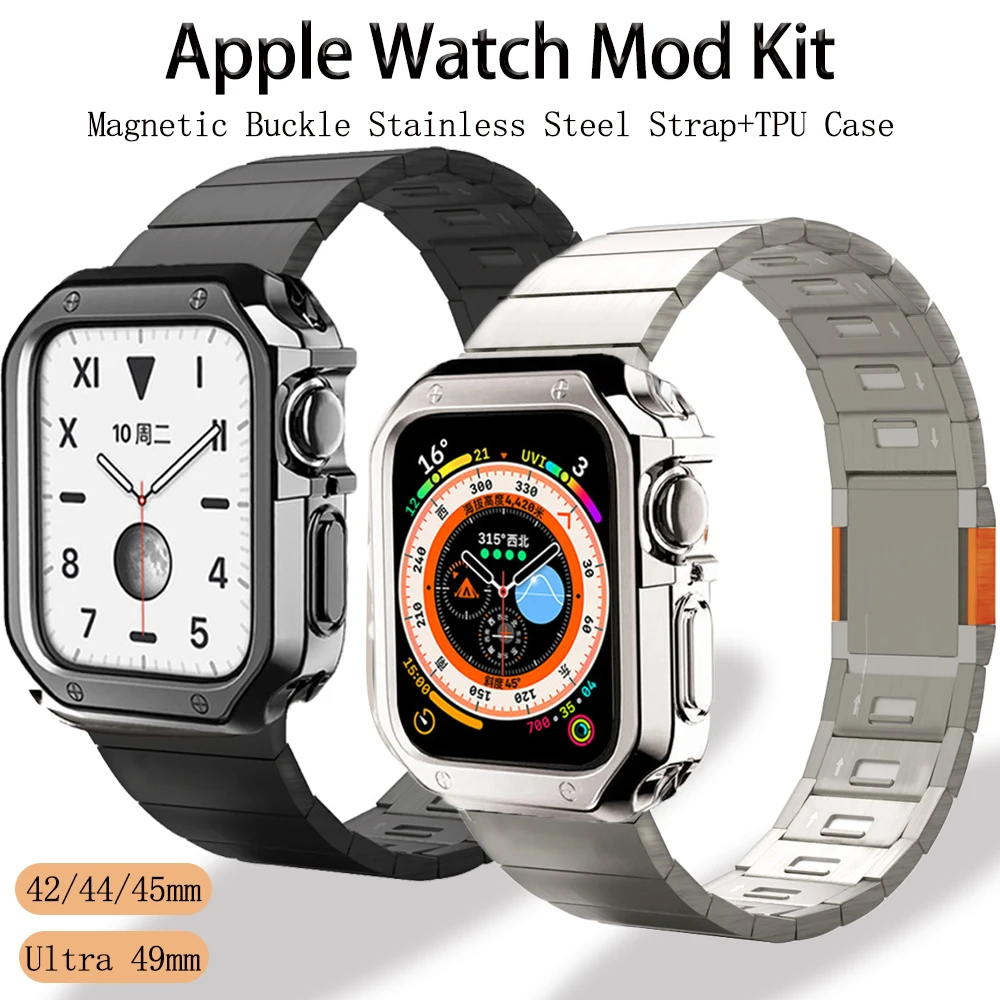 

Stainless Steel Magnetic Strap+Tpu Case for Apple Watch Ultra 49Mm Series 8 7 45Mm 44Mm 42Mm Bracelet for Iwatch 6 543 Se Band