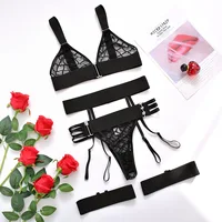 Ensemble de soutien-gorge et jarretelles en maille, kits de paupières, sous-vêtements Sissy, tenue évidée, ensemble de lingerie sexy, distribution, 3 pièces, 7.0 3