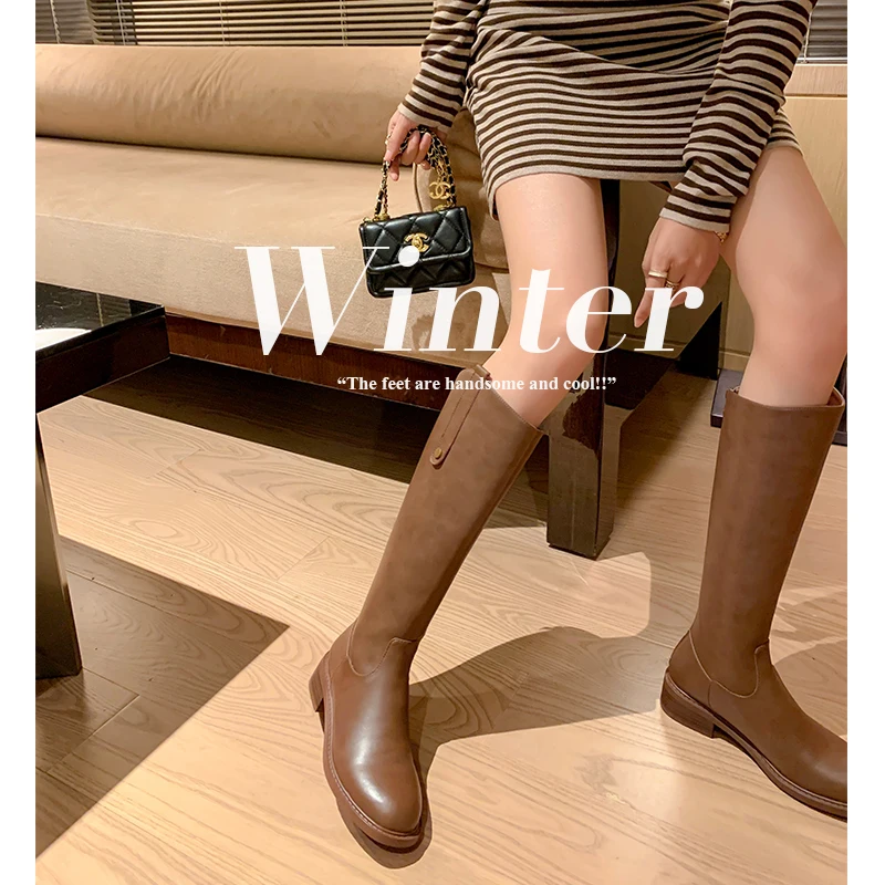 

Autumn and winter Women knee-high boots natural leather 22-25cm cowhide upper modern boots high boots Knight boots western boots