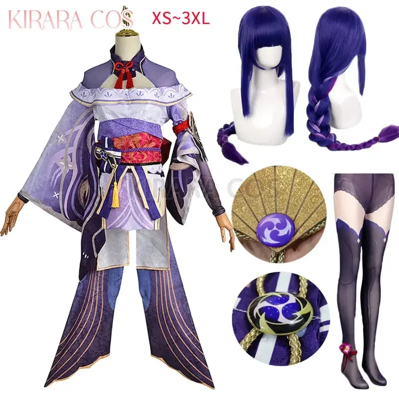 

Game Impact Raiden Shogun Cosplay Costume Shougun Raiden Cosplay Wig Hair Costumes Outfits with Stockings Headwear