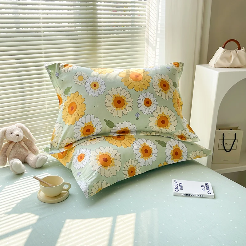 Daisy Cotton Sheet Set Queen Size Kids Room Botanical Flower Bedding Set Bed Sheets and Pillowcases Flat Sheet for Bedroom Decor 5