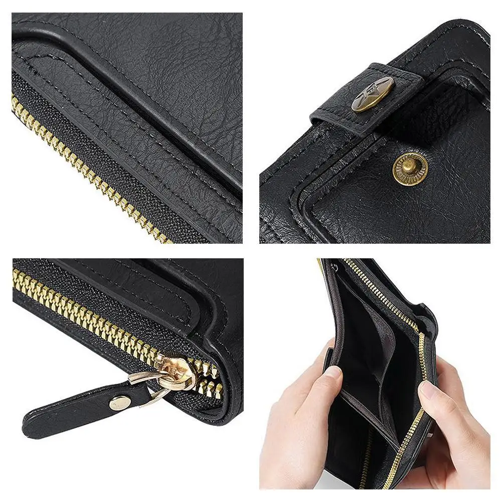 Luxury RFID Blocking Leather Bifold Wallet with Zipper Coin Pocket and Large Capacity Card Holder