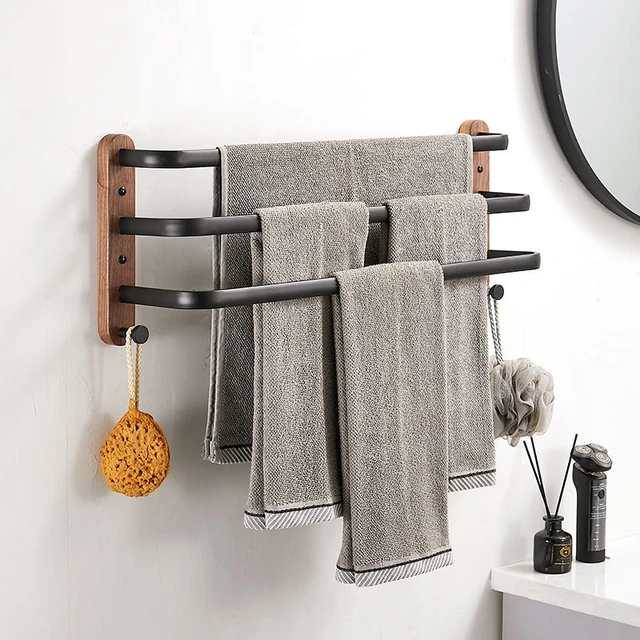 70cm Tasmanian Oak Bathroom Shelf With 60cm Matt Black Towel Rack. Bathroom  Shelf. Towel Rail. Floating Bathroom Shelf. 