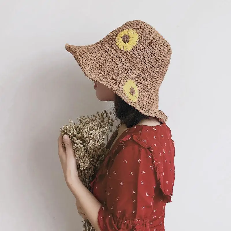 

Foldable Raffia Straw Hat Women's Summer Outing Sun Hat Visor Holiday Cool Hat Panama Seaside Beach Hat Floppy Hats