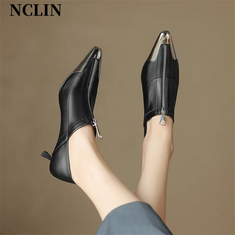 

2024 New Autumn Women Shoes Split Leather Metal Small Square Toe High Heel Shoes Women Pumps Shoes For Women Zaptos De Mujer