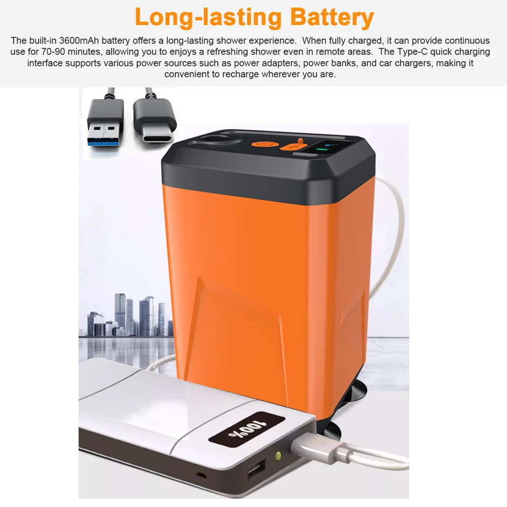portable camping shower Outdoor Electric Rechargeable Battery Powered Waterproof 3 Water Modes