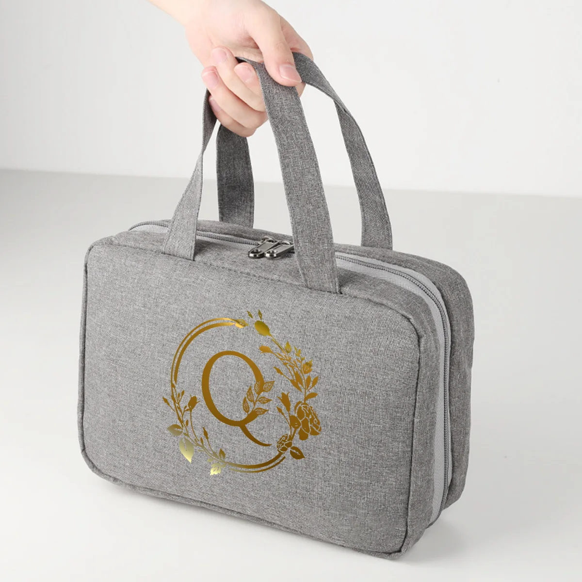 Leaf gold letter print travel waterproof foldable dry wet separation wash bag with large capacity cosmetic storage bag