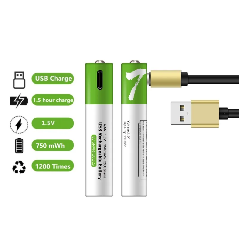 1.5V AAA USB Rechargeable Li-ion Battery With Type-C Cable For Toy Clock Flashlight Shaver Wireless Mouse Remote Control - AliExpress